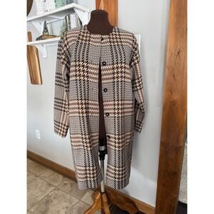 J Jill Petite small‎ Plaid Tweed Blazer Coat Women brown black neutral career